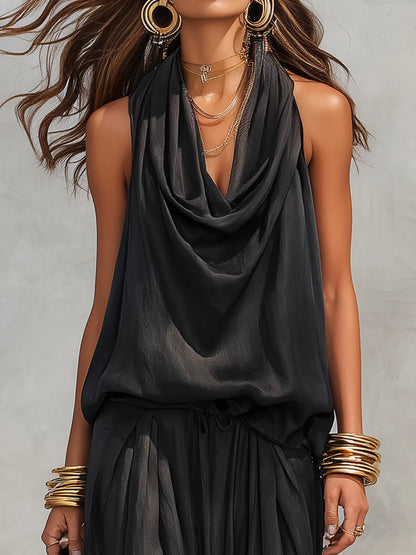 Women's Halter Two-Piece Set with Wide-Leg Trousers