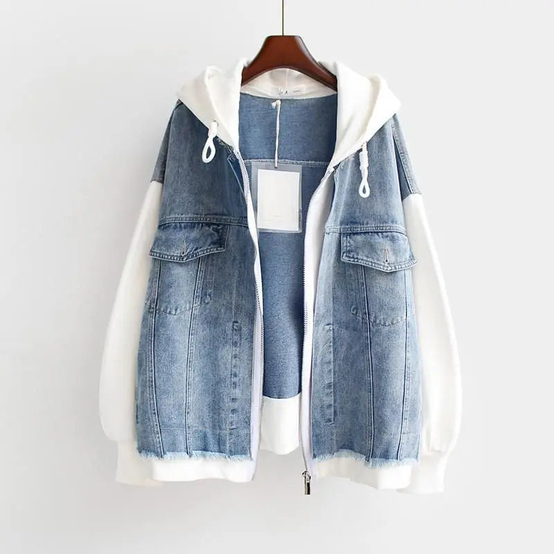 Women's Denim-Hooded Jacket in White – detail view | Hensley London