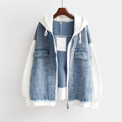 Women's Denim-Hooded Jacket in White – detail view | Hensley London