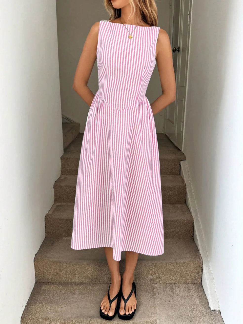 Women's Striped Blazer-Style Maxi Dress – product view | Hensley London