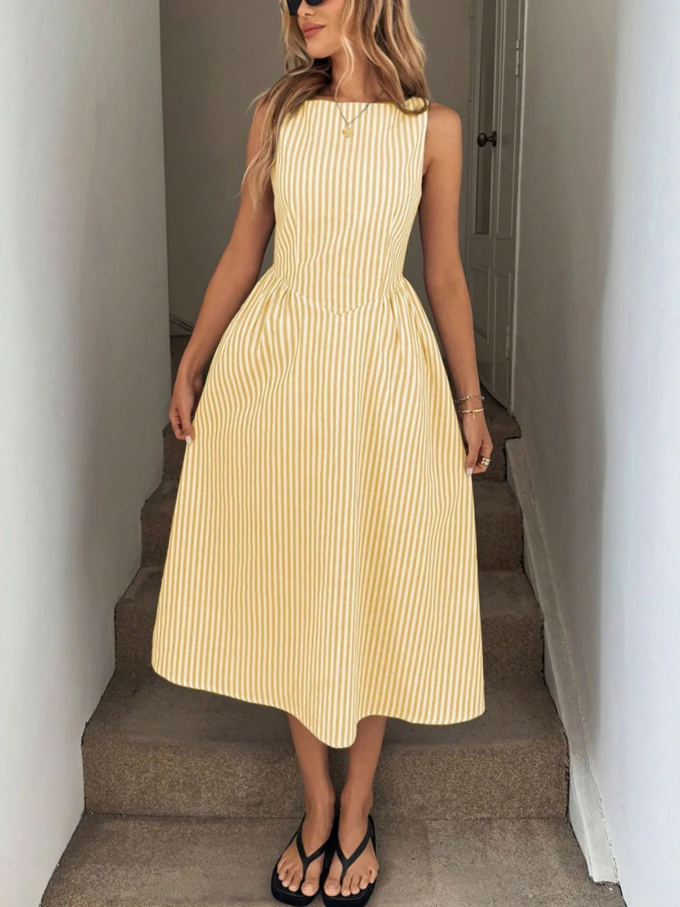 Women's Striped Blazer-Style Maxi Dress – product view | Hensley London
