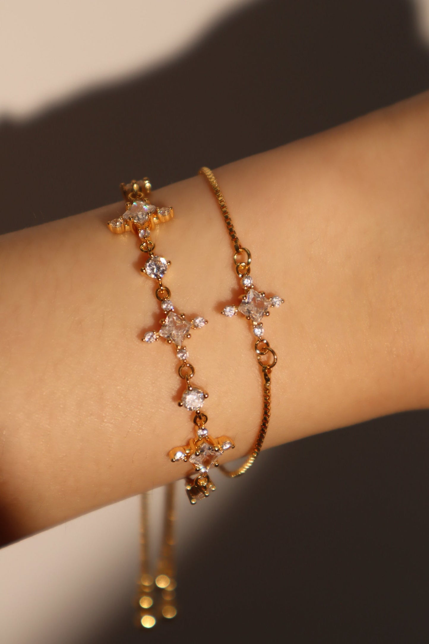 Women's Bracelet Set Gold Plated Zirconia Diamond Cross Adjustable - 1