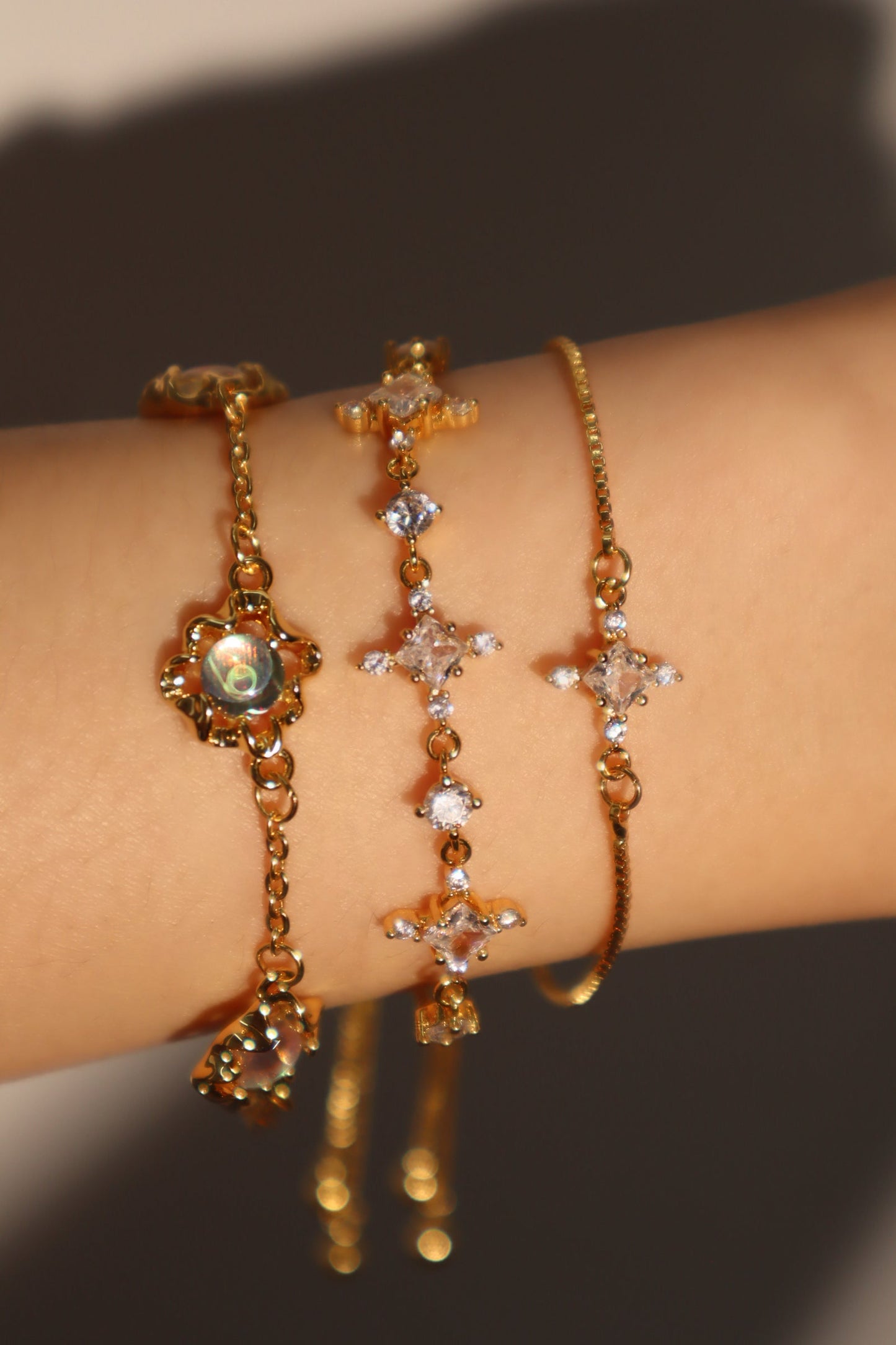 Women's Bracelet Set Gold Plated Diamond Opal Adjustable 18K - 1