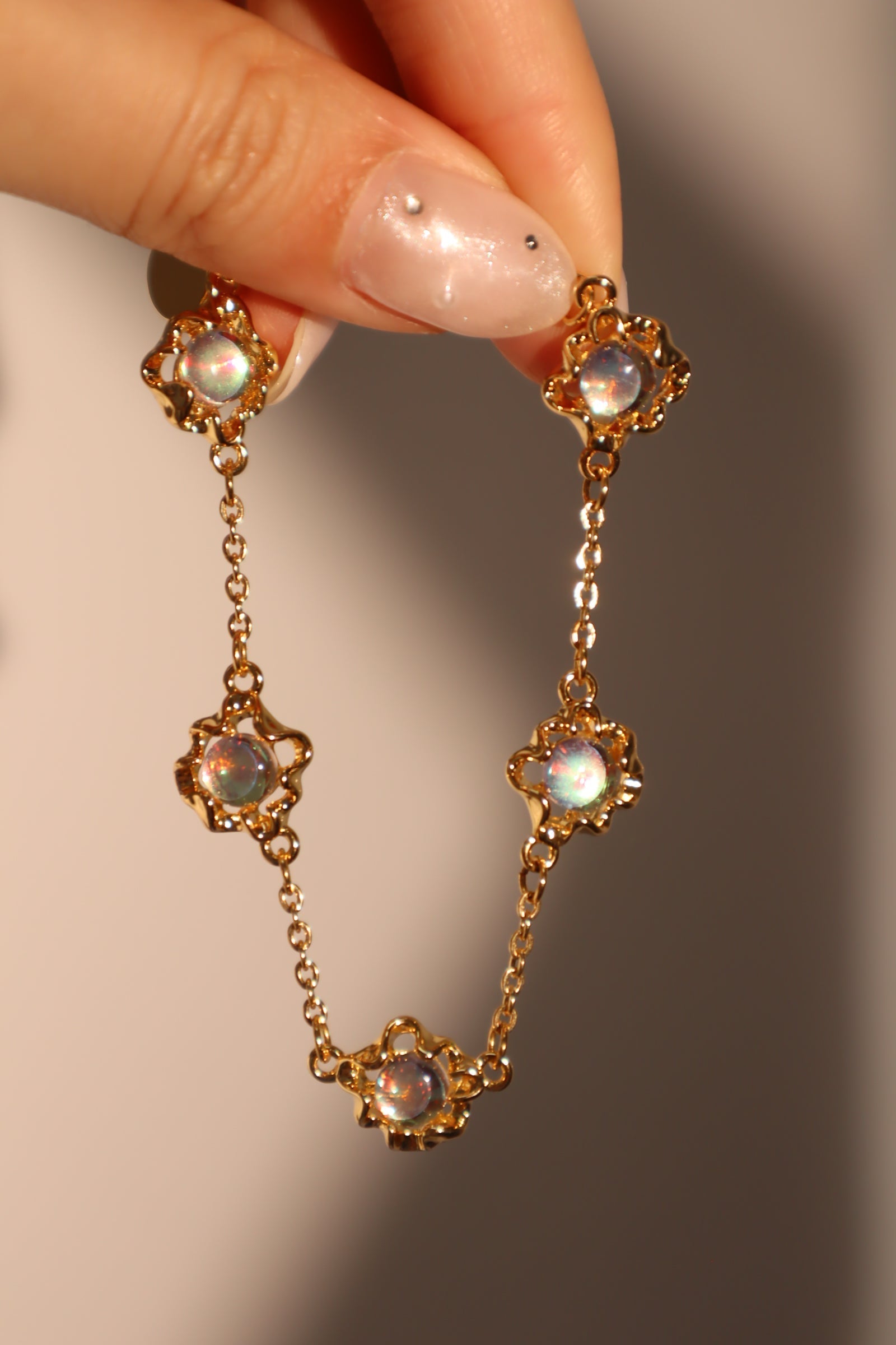 Women's Bracelet Set Gold Plated Diamond Opal Adjustable 18K - 4