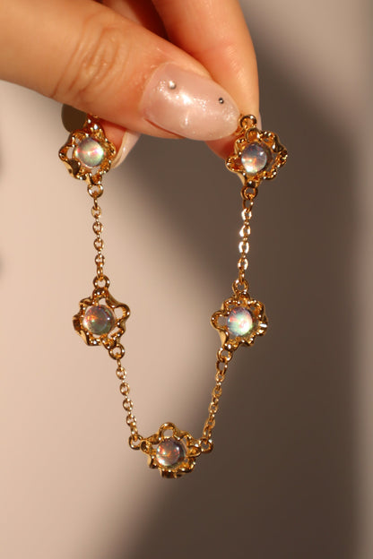 Women's Bracelet Set Gold Plated Diamond Opal Adjustable 18K - 4