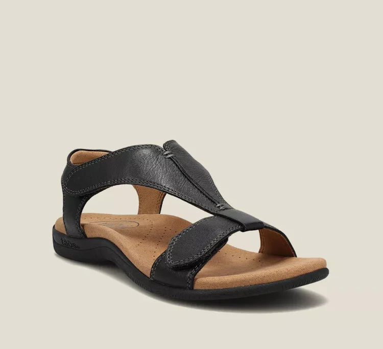 Women's Orthopedic Leather T-Strap Sandals – front view | Hensley London
