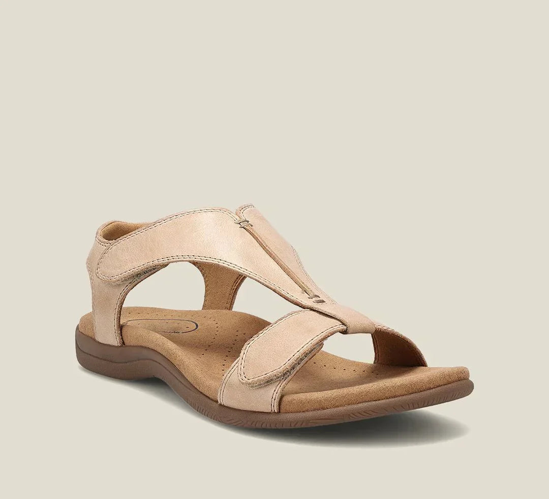 Women's Orthopedic Leather T-Strap Sandals – angle view | Hensley London