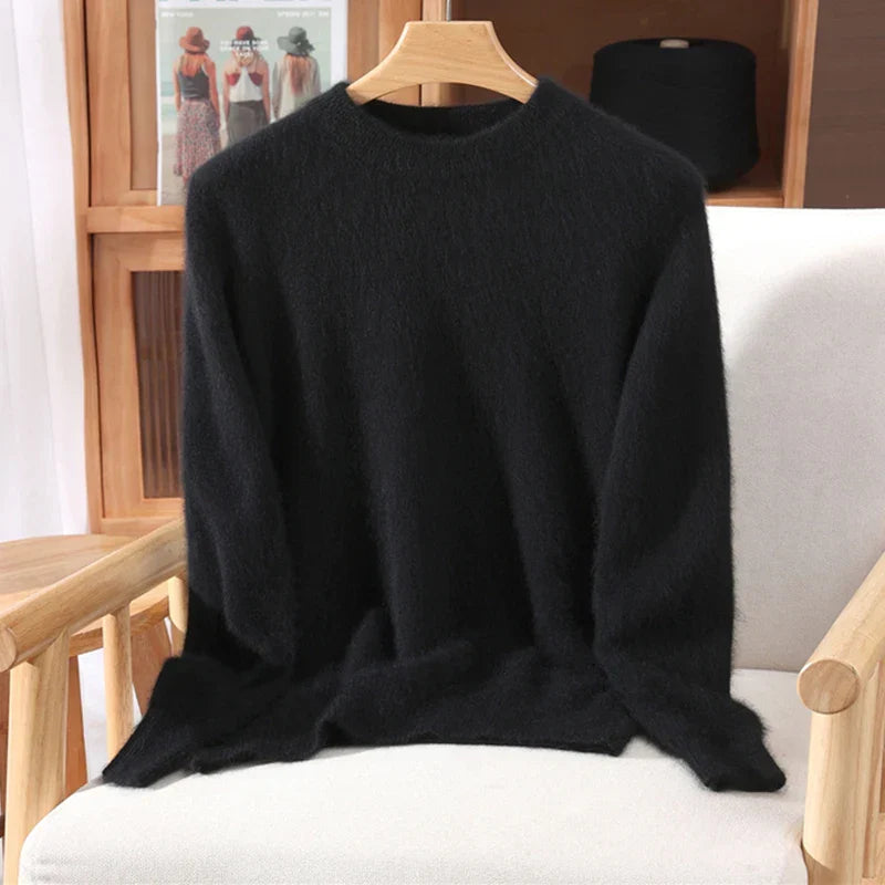 Women's Crew-Neck Knit Pullover Sweater in Black – product view 6 | Hensley London