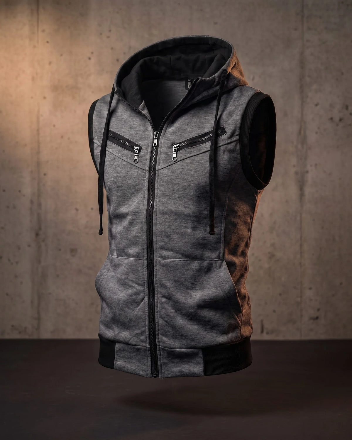 Men's Cotton Blend Zip-Up Hooded Vest – additional product view | Hensley London