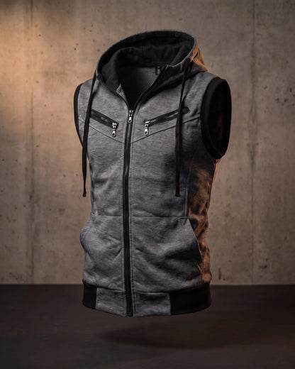 Men's Cotton Blend Zip-Up Hooded Vest – additional product view | Hensley London