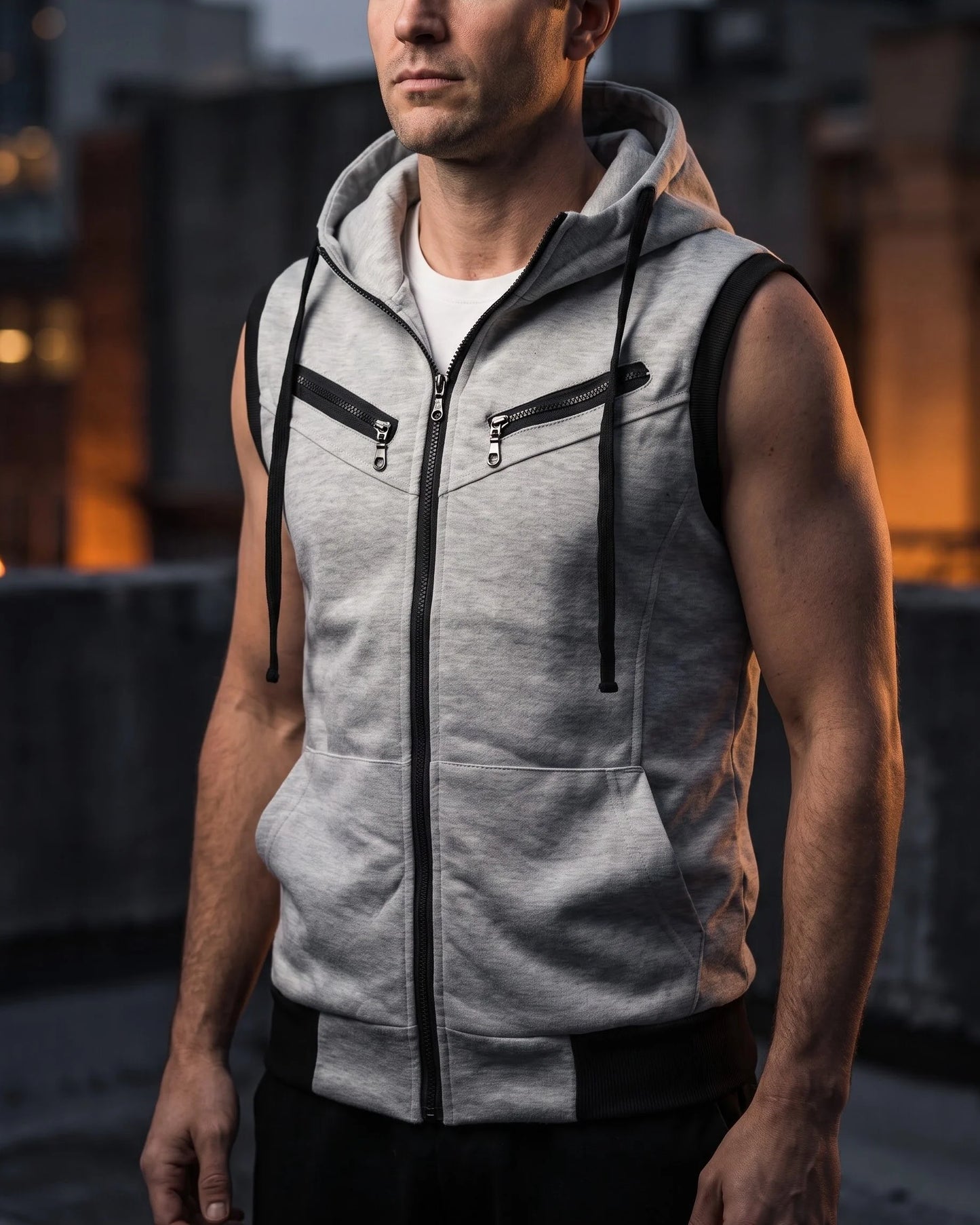 Men's Cotton Blend Zip-Up Hooded Vest – additional product view | Hensley London