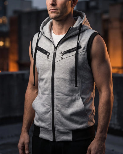 Men's Cotton Blend Zip-Up Hooded Vest – additional product view | Hensley London