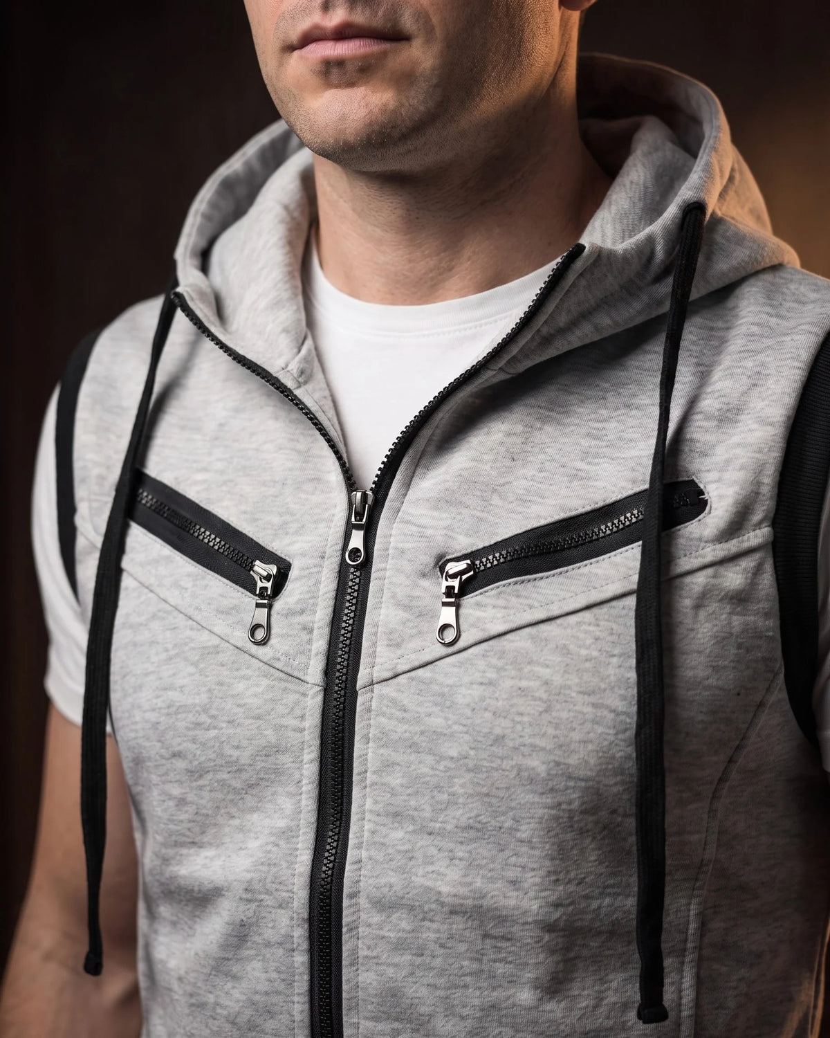 Men's Cotton Blend Zip-Up Hooded Vest – additional product view | Hensley London