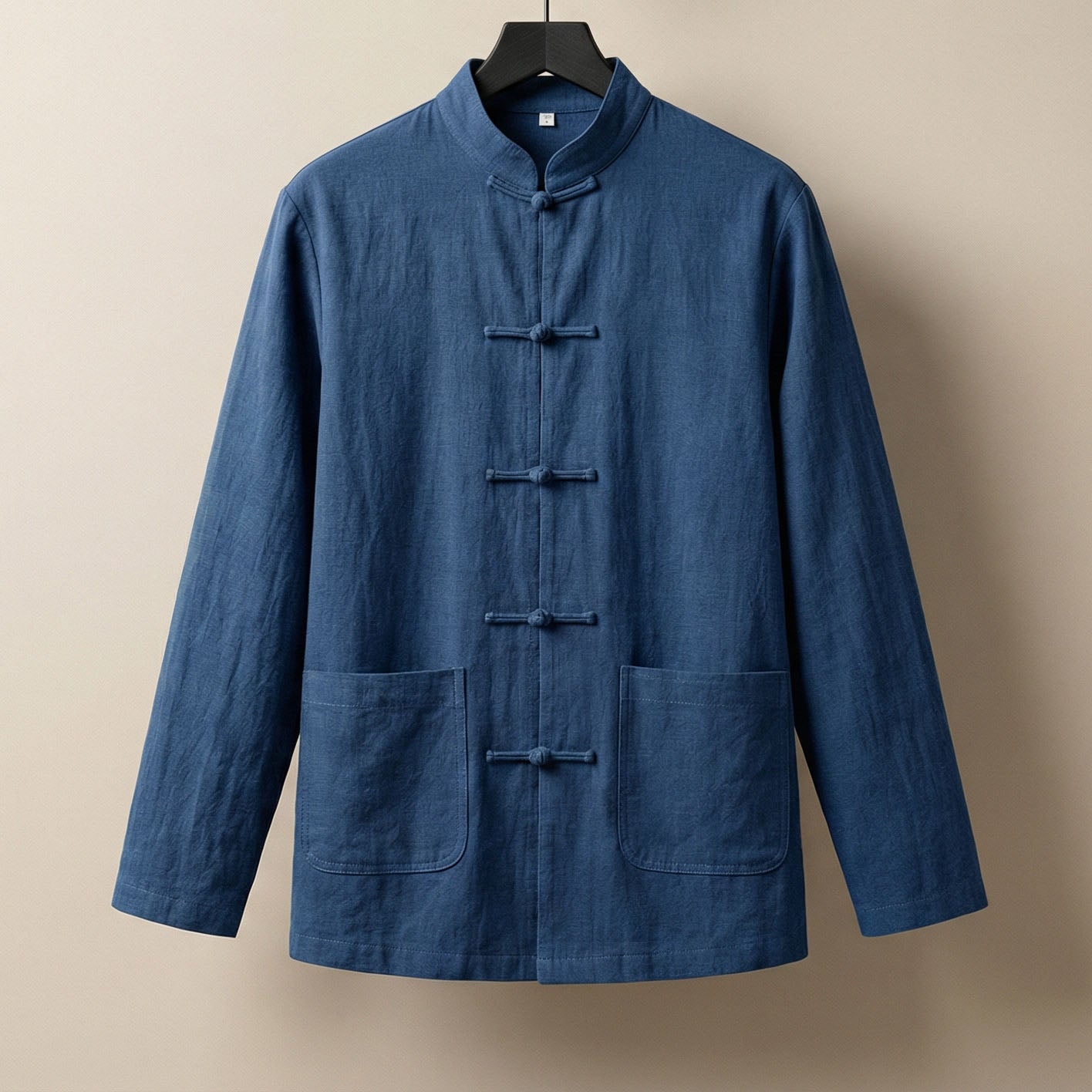 Men's Linen-Blend Mandarin Jacket - detail view | Hensley London