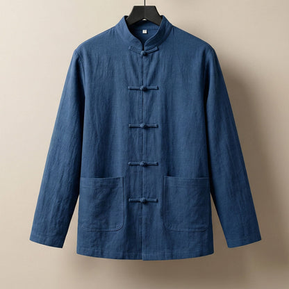 Men's Linen-Blend Mandarin Jacket - detail view | Hensley London