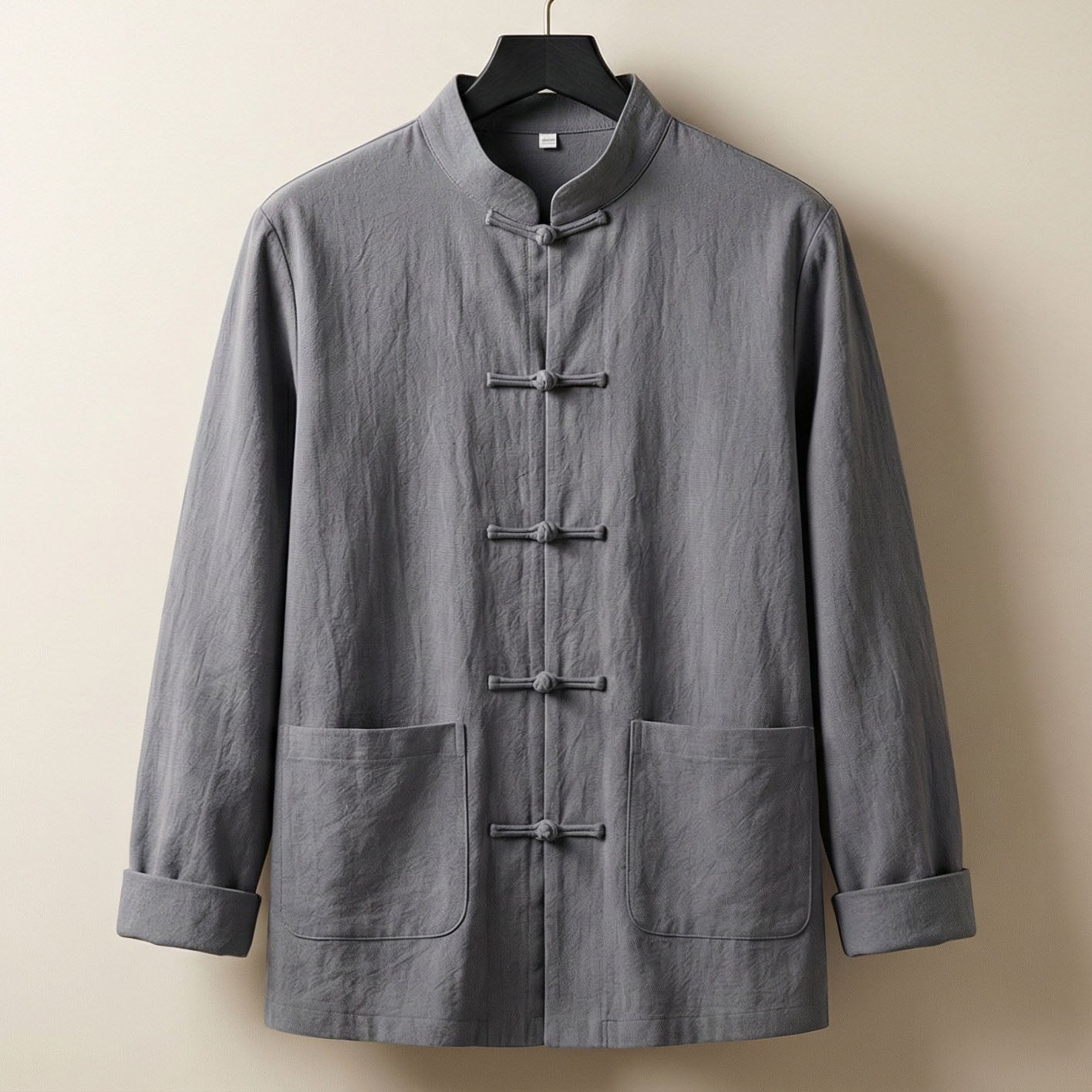 Men's Linen-Blend Mandarin Jacket - detail view | Hensley London