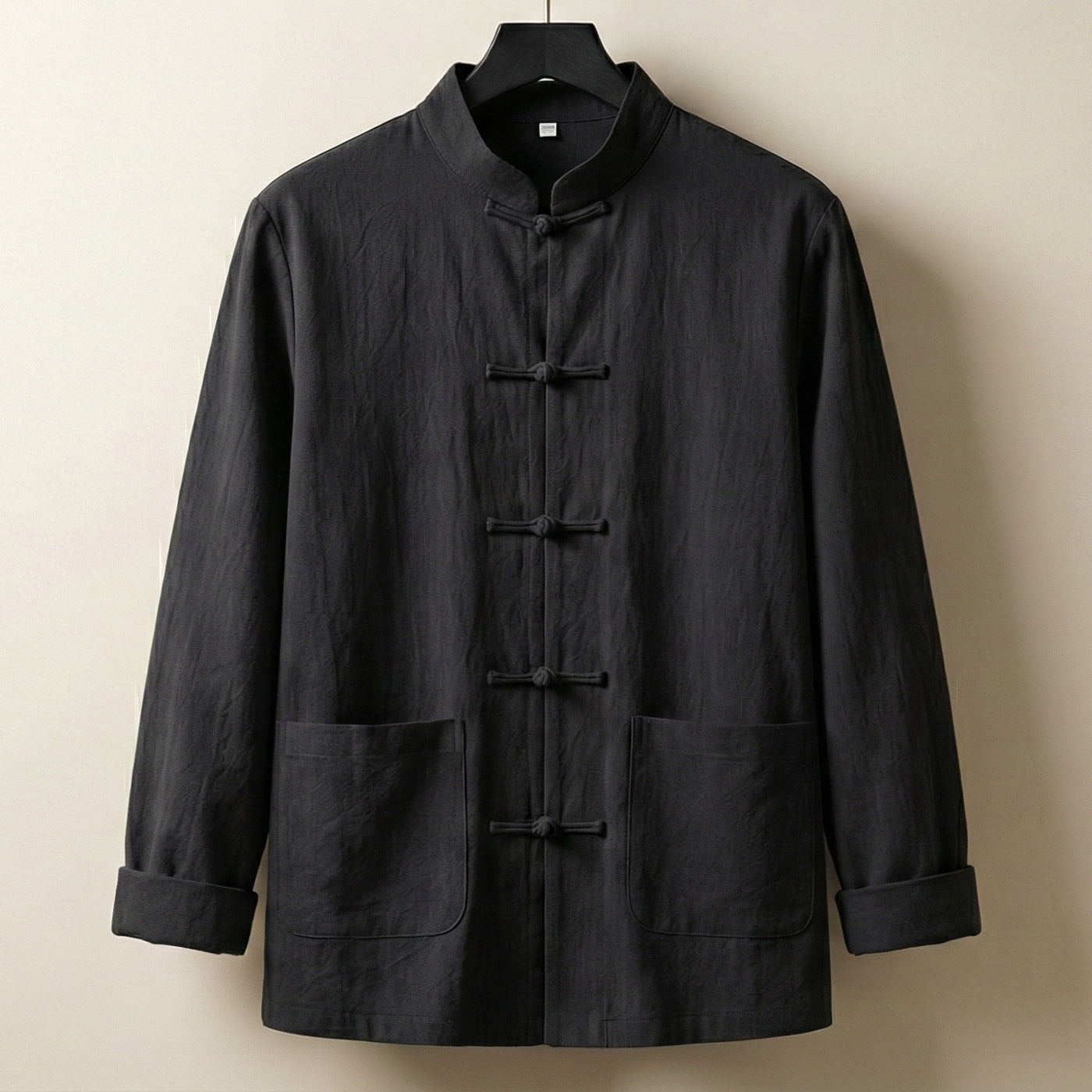 Men's Linen-Blend Mandarin Jacket - detail view | Hensley London