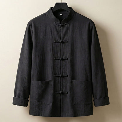 Men's Linen-Blend Mandarin Jacket - detail view | Hensley London