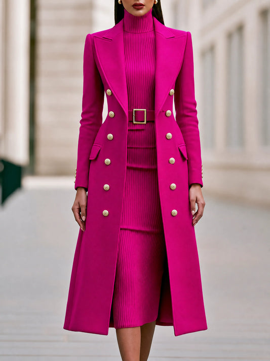 Women's Maxi Coat and Belted Knit Midi Dress Set – product view 1