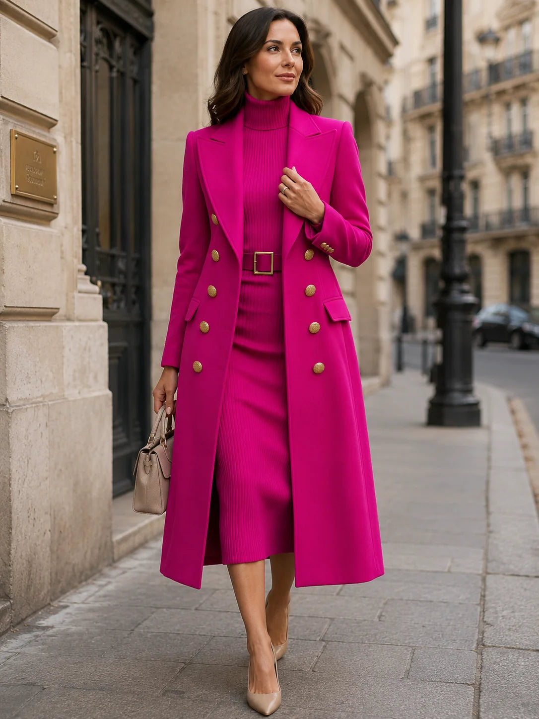 Women's Maxi Coat and Belted Knit Midi Dress Set – product view 2