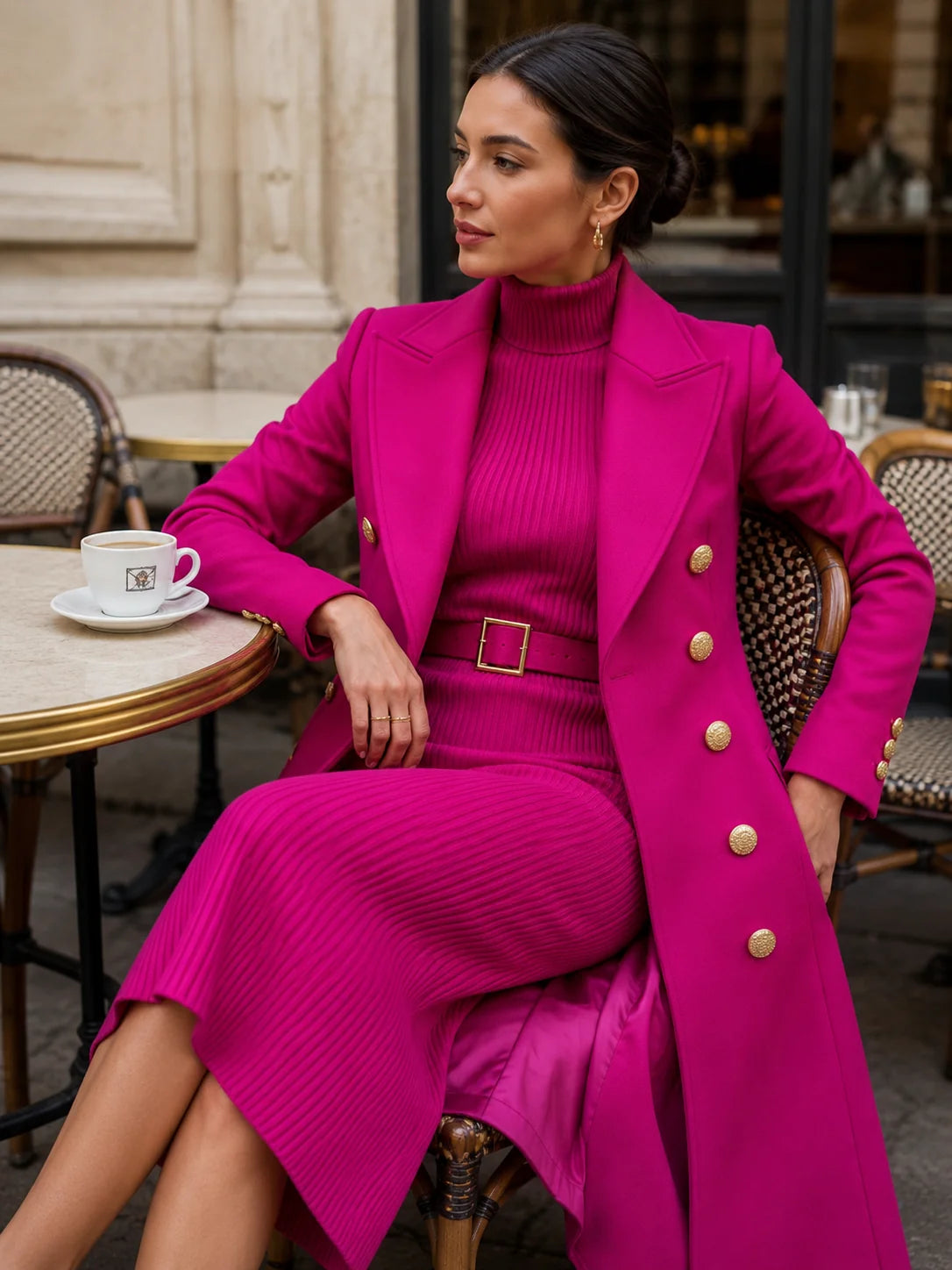 Women's Maxi Coat and Belted Knit Midi Dress Set – product view 4
