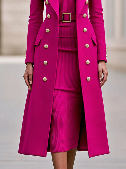 Women's Maxi Coat and Belted Knit Midi Dress Set – product view 9