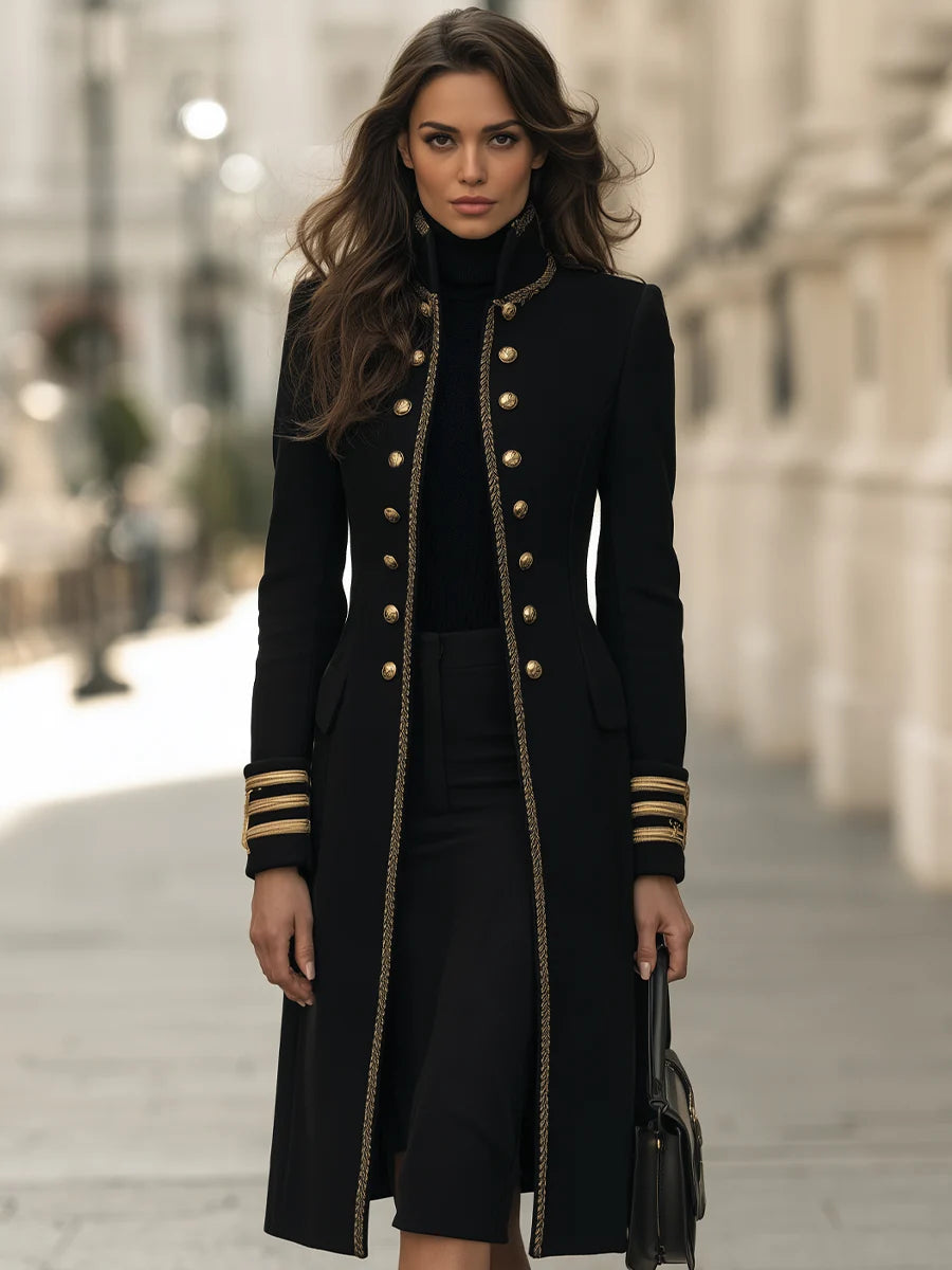 Women's Military-Style Braided Longline Coat – product view 2