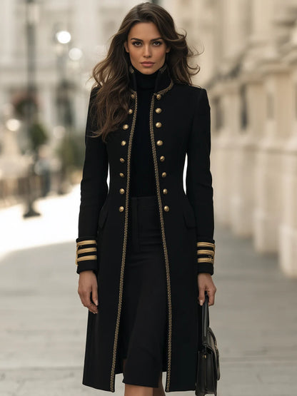 Women's Military-Style Braided Longline Coat – product view 2