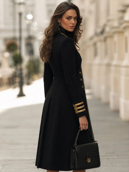 Women's Military-Style Braided Longline Coat – product view 4