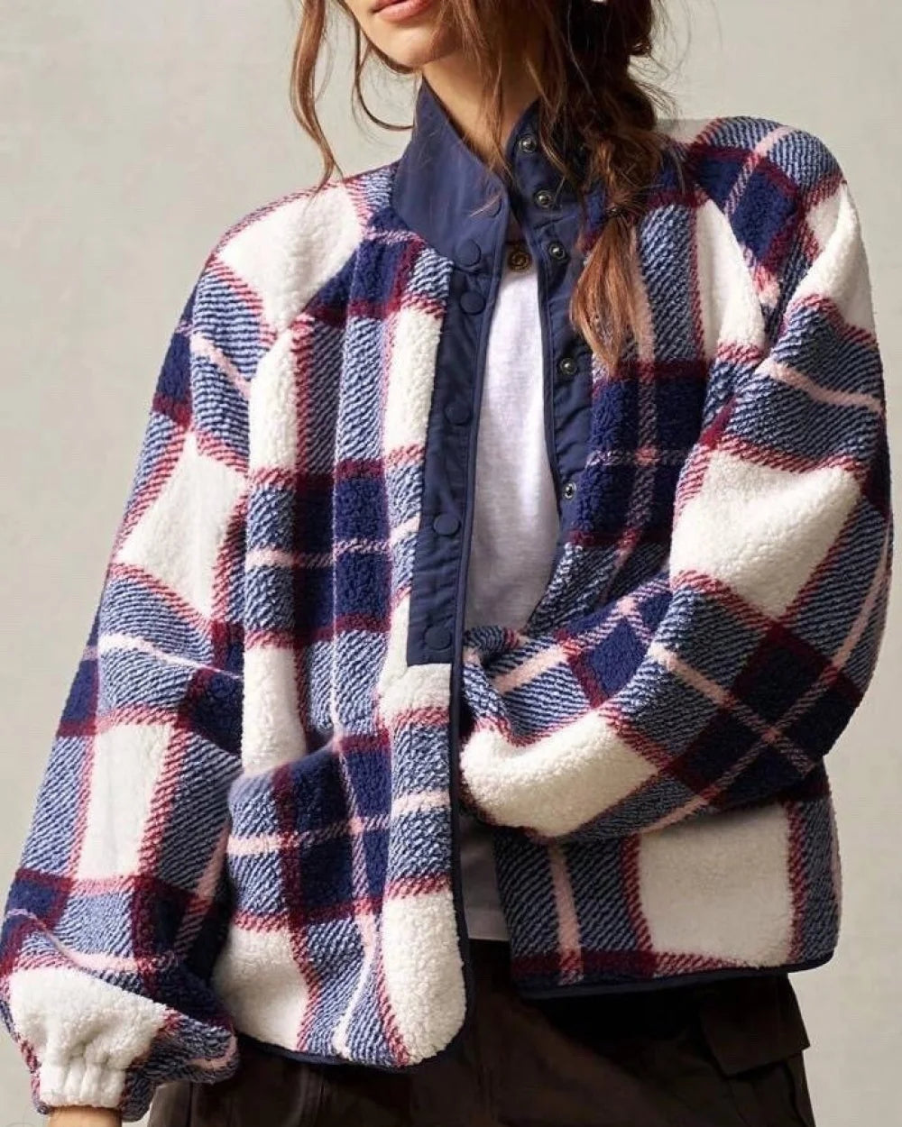 Daisy Women's Long Sleeve Jacket | Double-Fleece Plaid Design 1