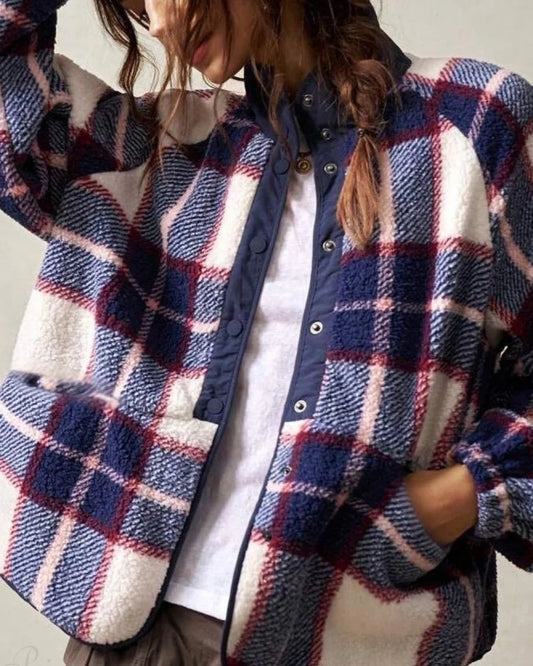 Daisy Women's Long Sleeve Jacket | Double-Fleece Plaid Design 2