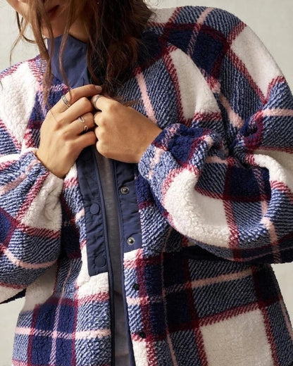 Daisy Women's Long Sleeve Jacket | Double-Fleece Plaid Design 4