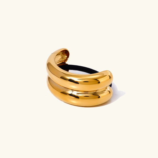 Double Arch Pony Cuff – 18k Gold-Plated Stainless Steel Hair Accessory for Women, Lightweight and Durable Design 0