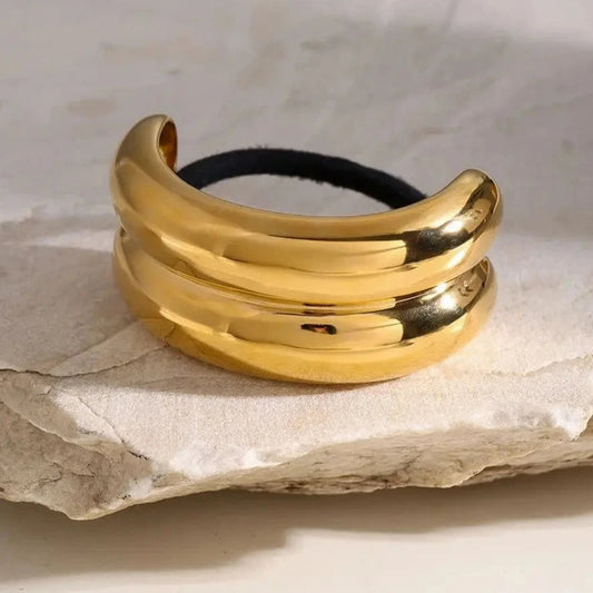 Double Arch Pony Cuff – 18k Gold-Plated Stainless Steel Hair Accessory for Women, Lightweight and Durable Design 1