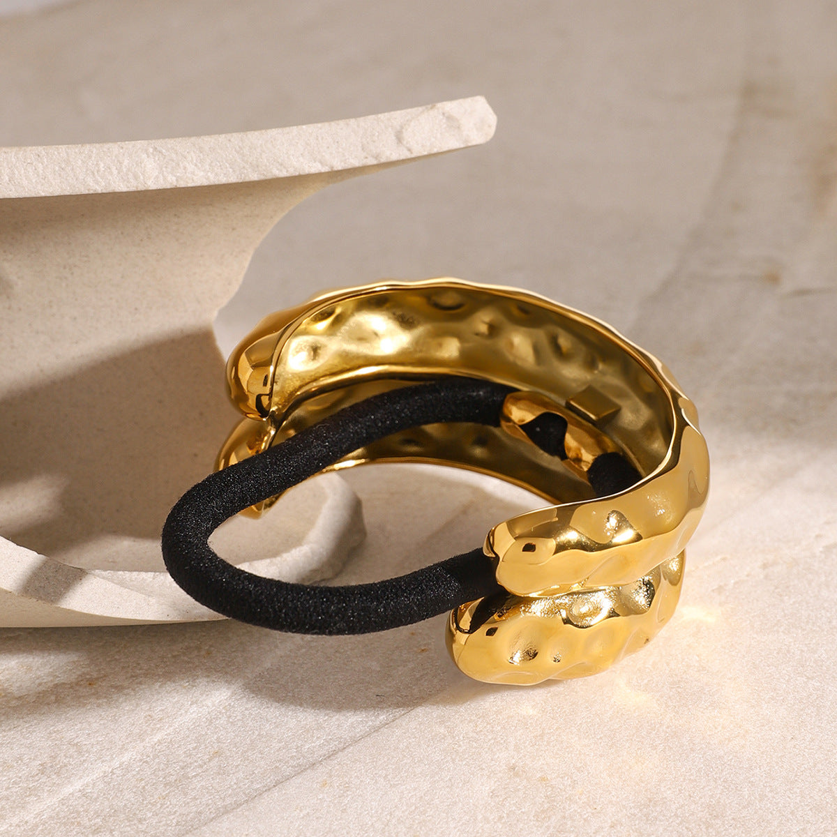Double Hammered Arch Pony Cuff – Hypoallergenic 18k Gold-Plated Hair Accessory 6