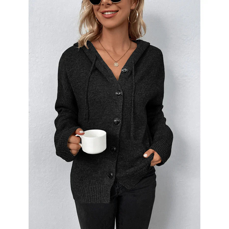 Women's Down Sweater Black Long Sleeve Hooded Polyester - 3