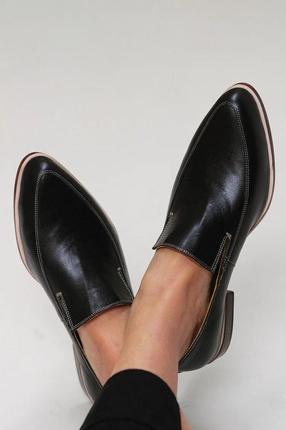 Women's Loafers Black Leather Minimalist Style Comfortable Versatile