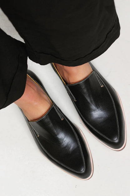 Women's Loafers Black Leather Minimalist Style Comfortable Versatile - Image 2