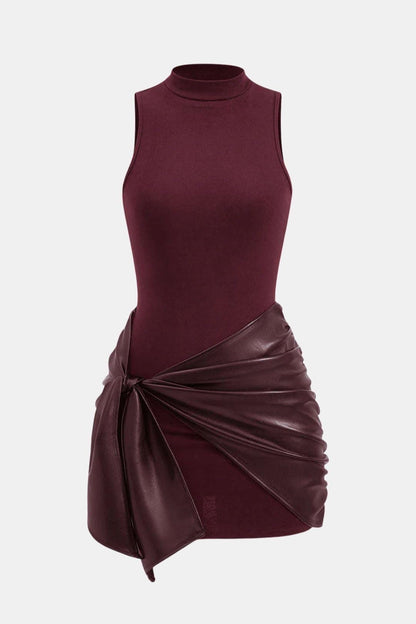 Women's Cocktail Dress Black Polyester Tie Front Sleeveless Mini - 11