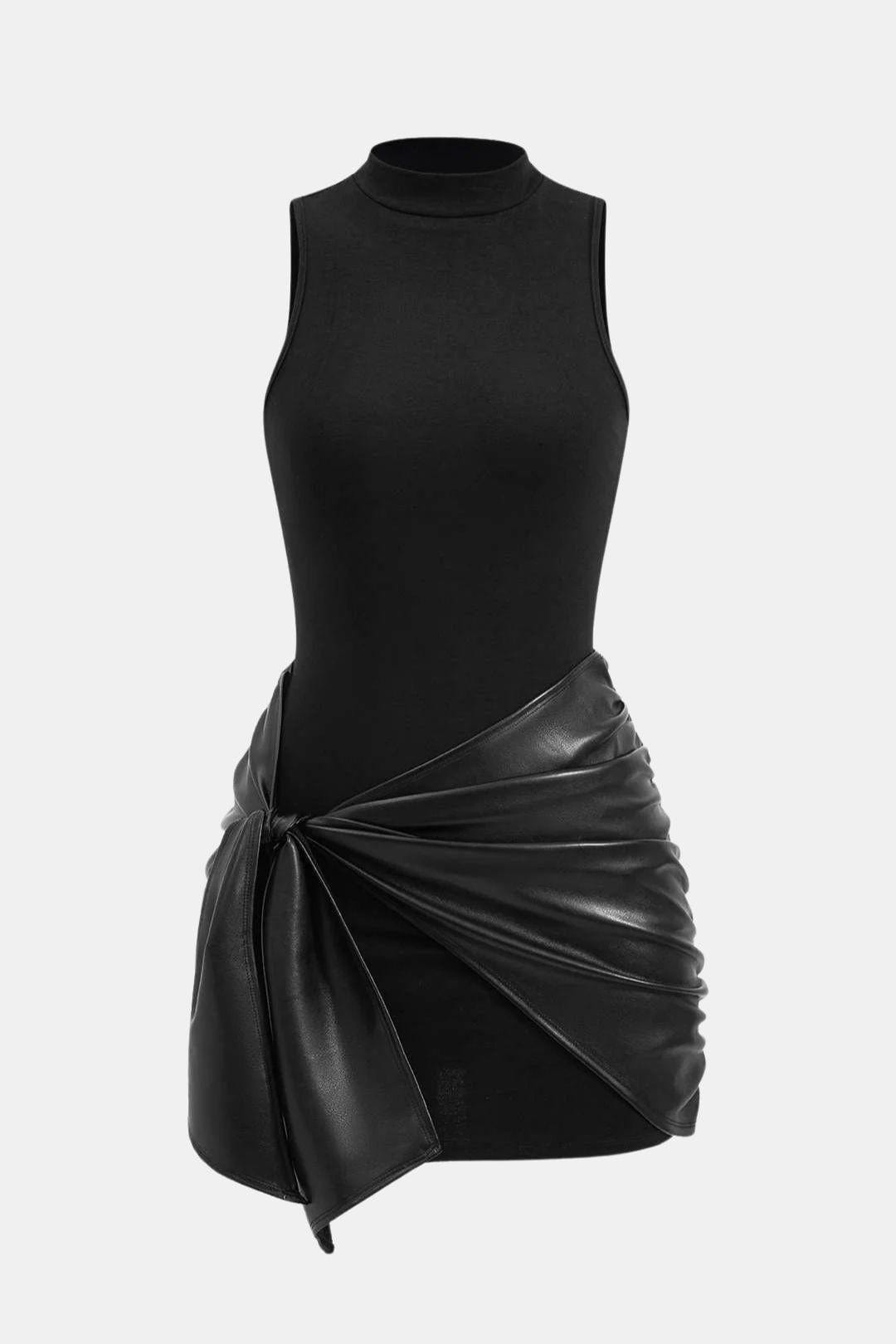 Women's Cocktail Dress Black Polyester Tie Front Sleeveless Mini - 7