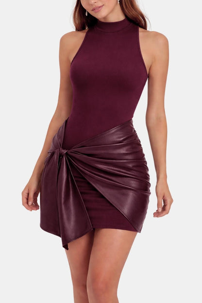 Women's Cocktail Dress Black Polyester Tie Front Sleeveless Mini - 9