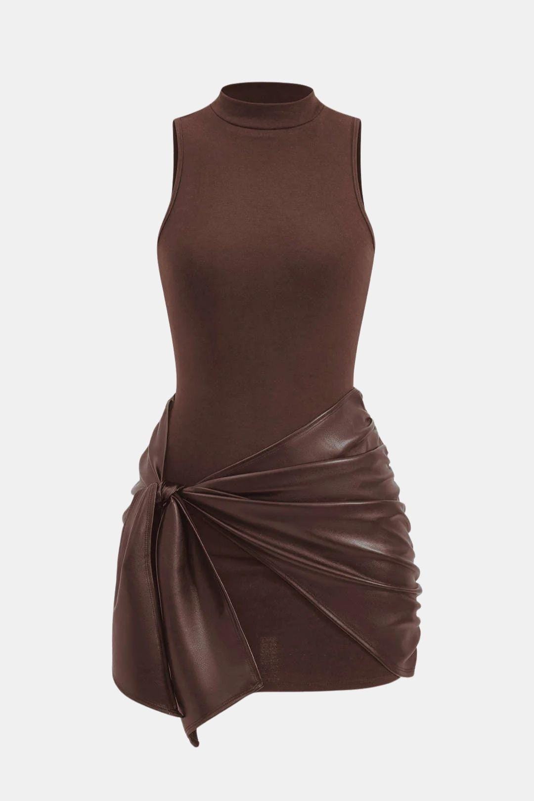 Women's Cocktail Dress Black Polyester Tie Front Sleeveless Mini - 10