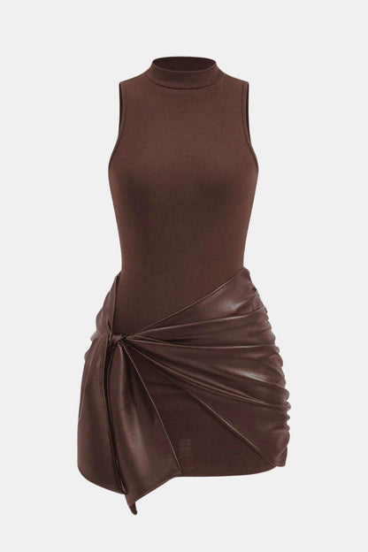 Women's Cocktail Dress Black Polyester Tie Front Sleeveless Mini - 10
