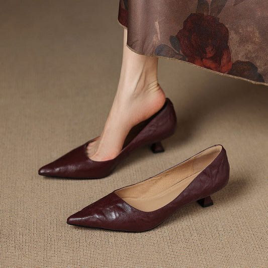 Women's Genuine Leather Pointed-Toe Heels in Maroon – front view | Hensley London