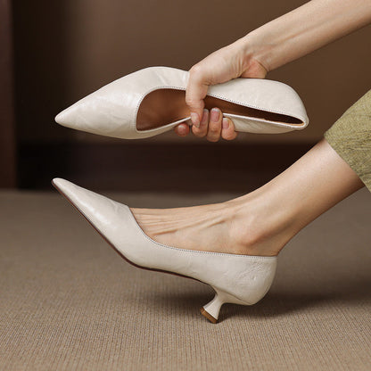 Women's Genuine Leather Pointed-Toe Heels