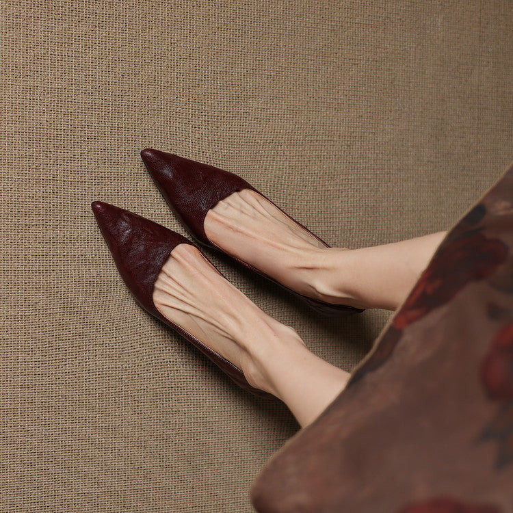 Women's Genuine Leather Pointed-Toe Heels in Black – front view | Hensley London