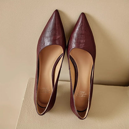 Women's Genuine Leather Pointed-Toe Heels
