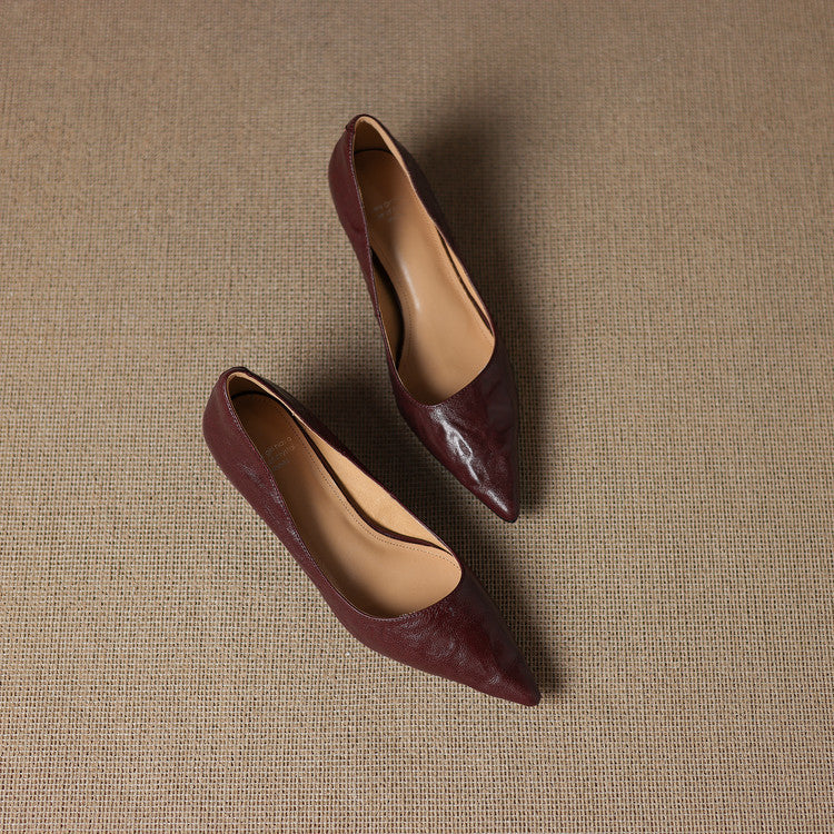 Women's Genuine Leather Pointed-Toe Heels