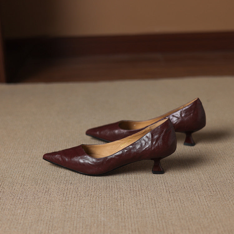 Women's Genuine Leather Pointed-Toe Heels
