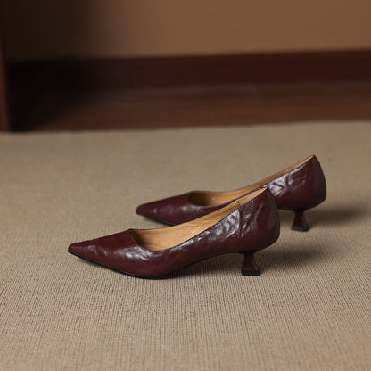 Women's Genuine Leather Pointed-Toe Heels